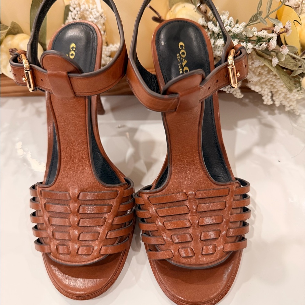 Coach Lattice Strap Sandals in Cognac